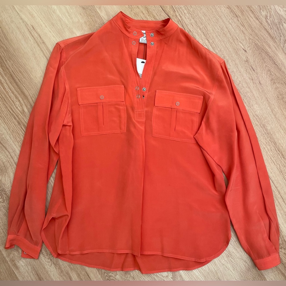 Christian Dior vintage 100% silk blouse size 4 90’s retro classic orange - Picture 4 of 10